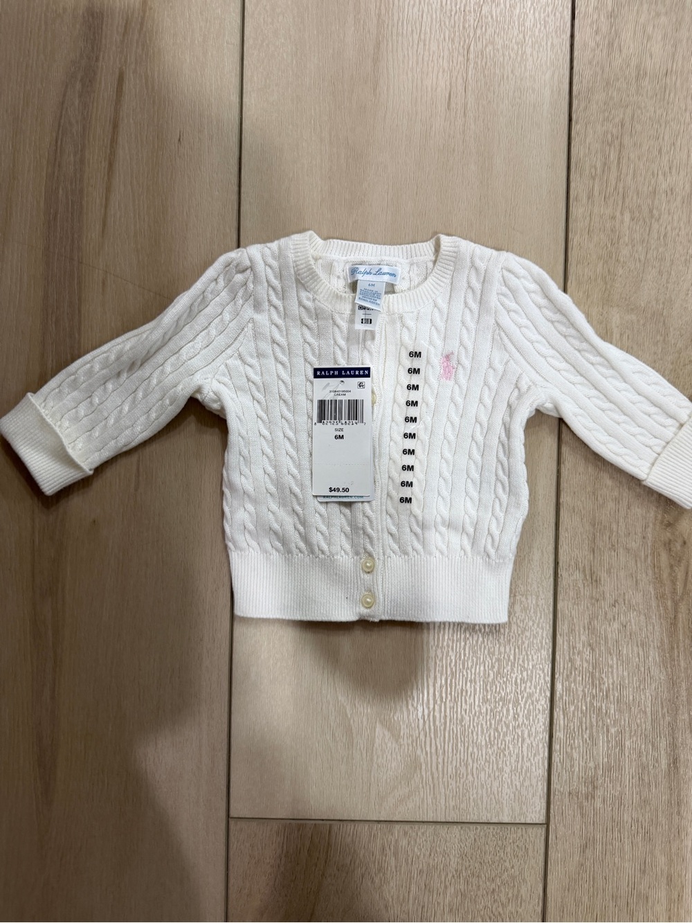 Ralph Lauren Ivory Cable-Knit Baby Cardigan